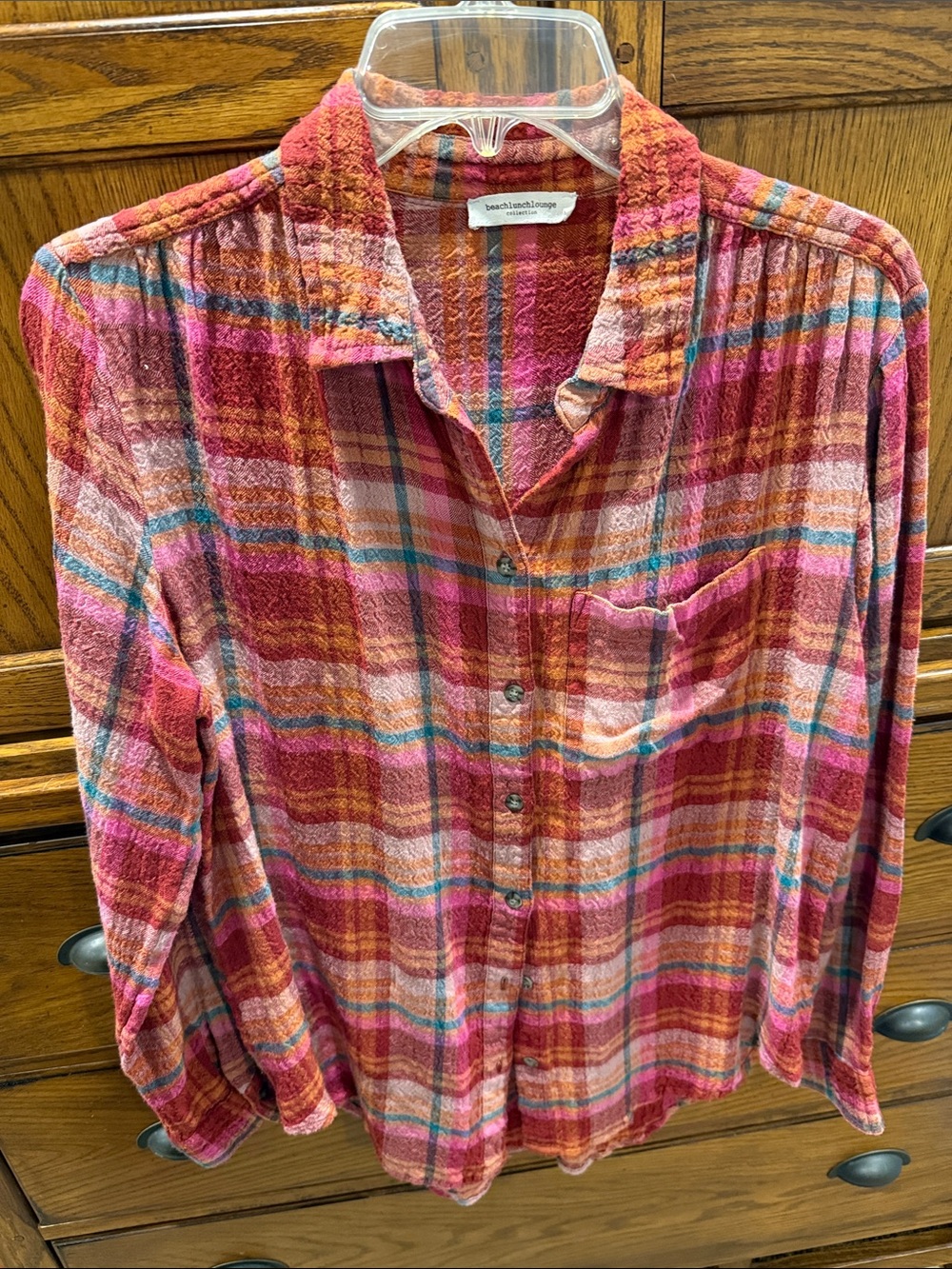 beachlunchlounge Pink, Orange & Teal Plaid Button-Up Shirt